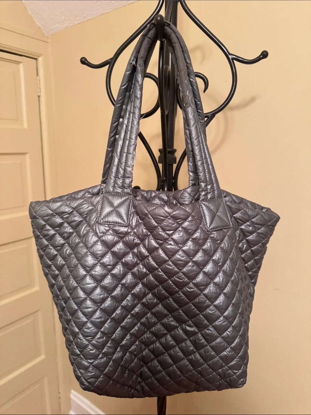 MZ Wallace Quilted Metallic Gray Tote